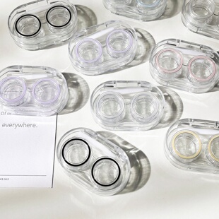 无需拧盖简约隐形眼镜盒便携式透明美瞳盒护理盒一体式收纳伴侣盒