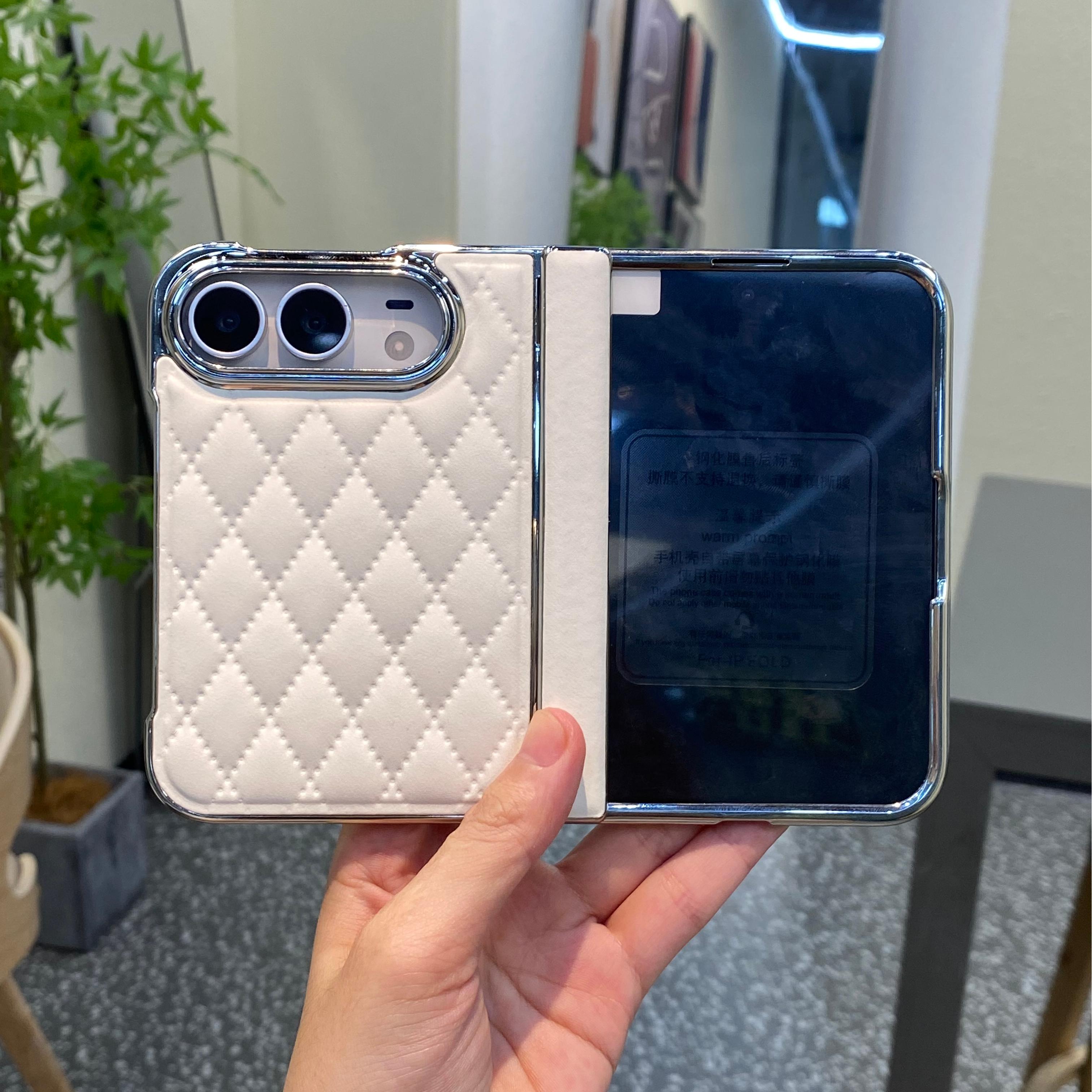 适用IphoneDuo手机壳菱格电镀