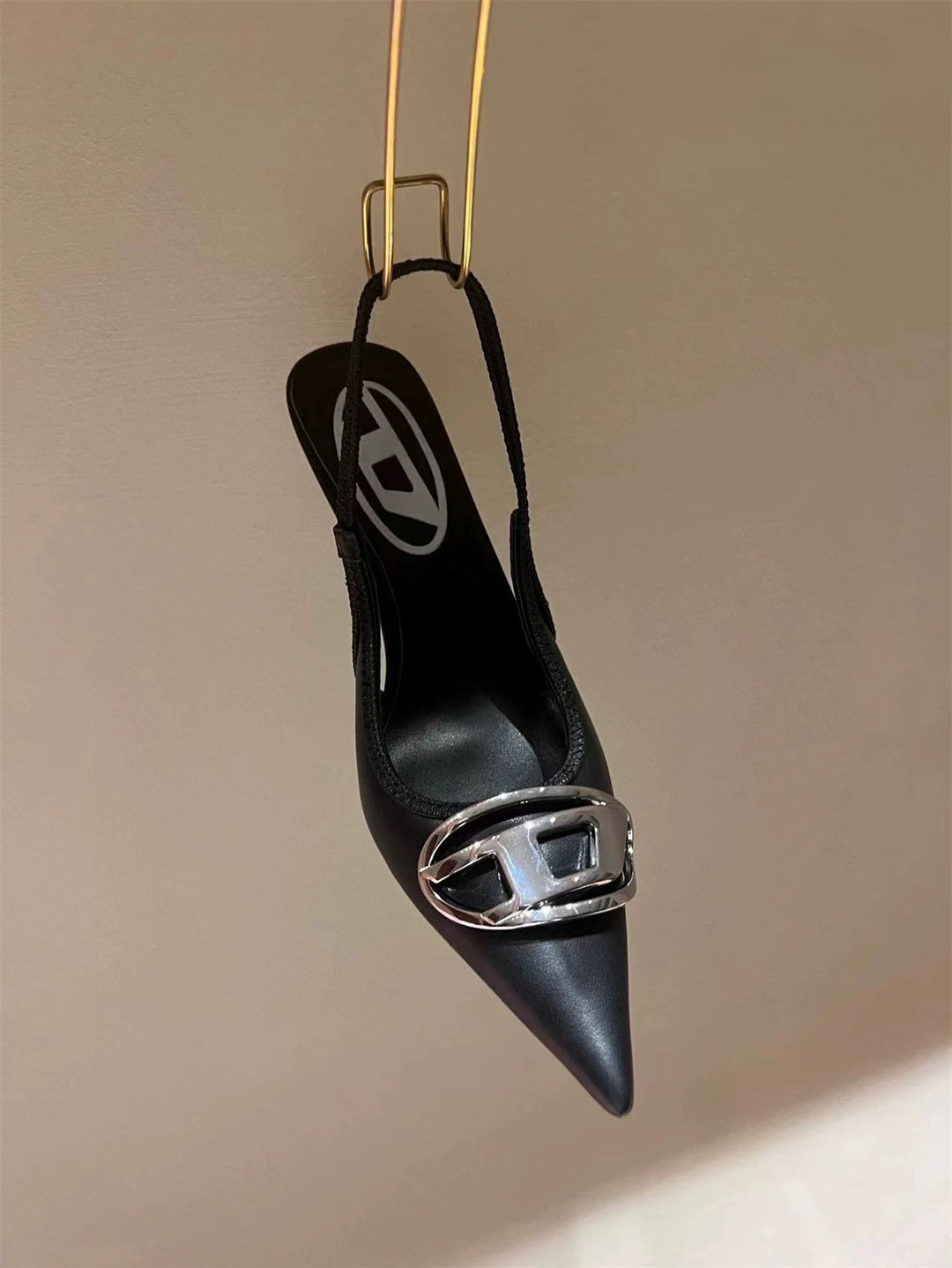 thumbnail for 2025 new metal buckle toe back strap sandals female internet celebrity genuine leather pointed toe stiletto heels
