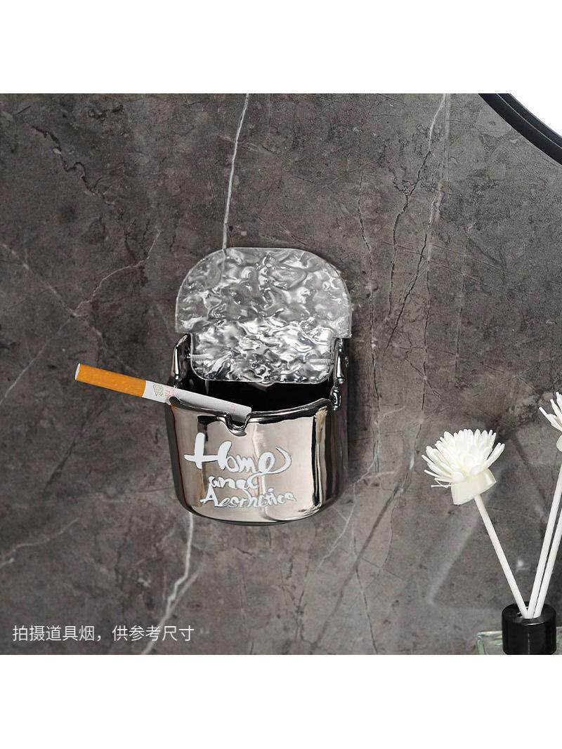 轻奢烟灰缸家用厕所壁挂式免打孔创意个性带盖防飞灰高级感烟缸