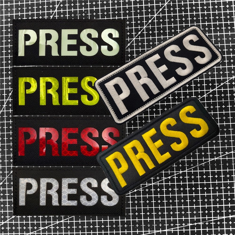 press记者反光魔术贴徽章 夜光识别章士气臂章个性背包头盔技能章