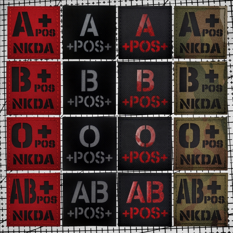 正方形血型徽章IR反光迷彩魔术贴臂章战术头盔背心装饰医疗背包贴