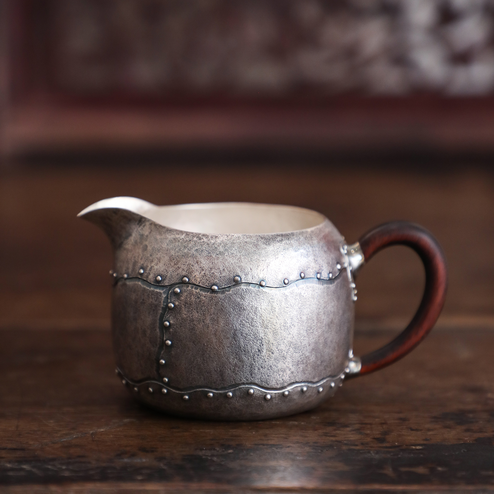 纯银时代铆钉足银公道杯做旧手工