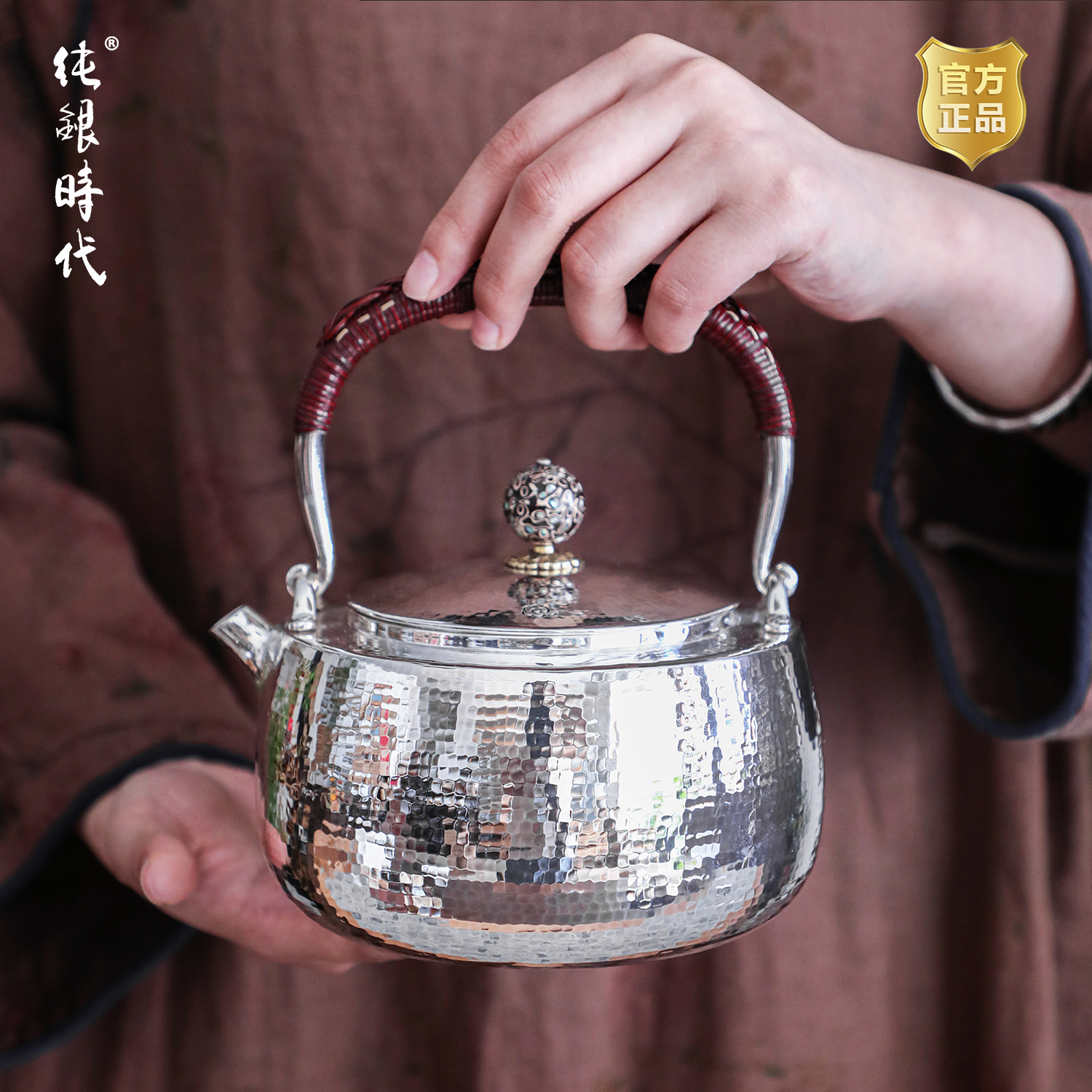 纯银时代大漆摘烧水壶足银999