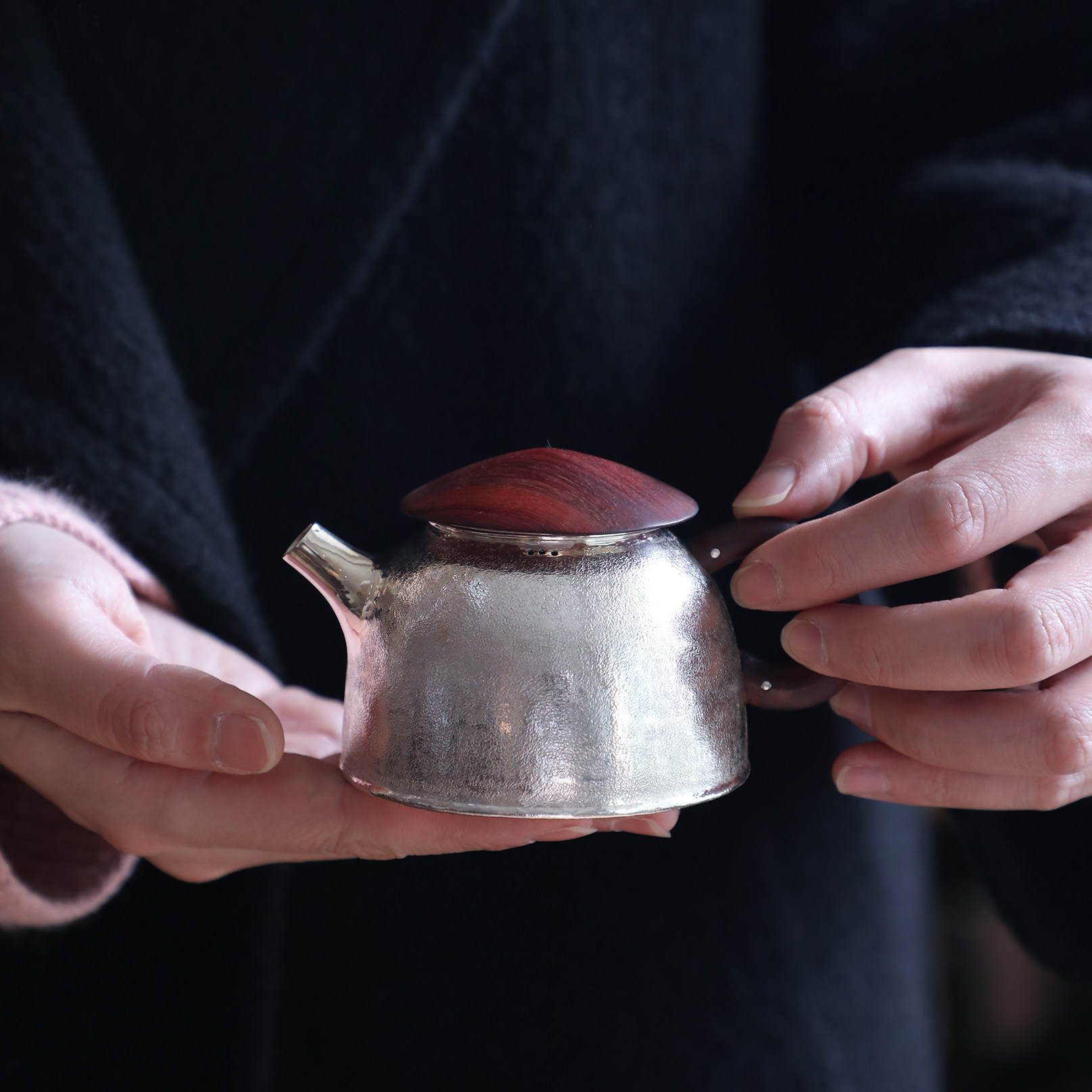 纯银时代 蓑笠翁泡茶银壶足银999纯手工造型雅致送礼定制170ml