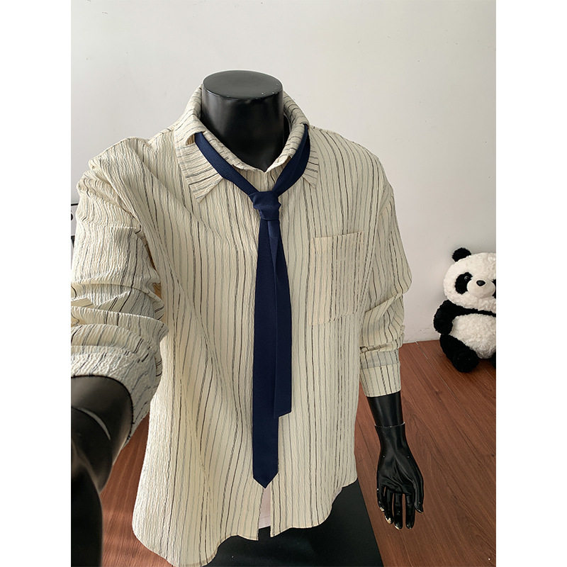 jmhomme2026夏季新款宽松日式风格条纹肌理大码可拆卸领带衬衫