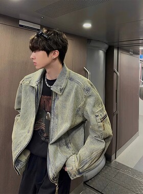 jmhomme 秋冬款做旧水洗夹克男2025新款痞帅牛仔外套美式翻领上衣