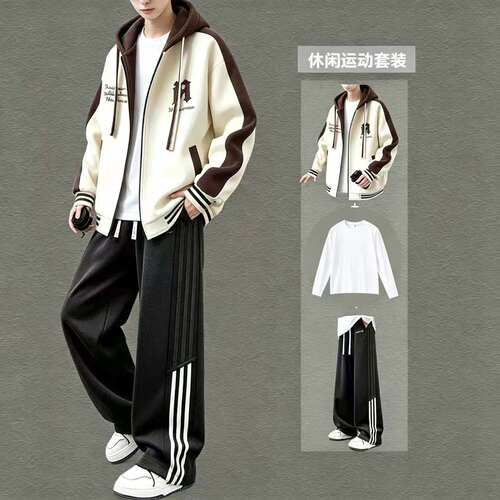 秋季美式连帽棒球服男休闲套装