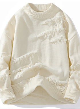 jm homme 韩版宽松个性百搭毛衣秋冬季男纯色创意设计感线衣圆领