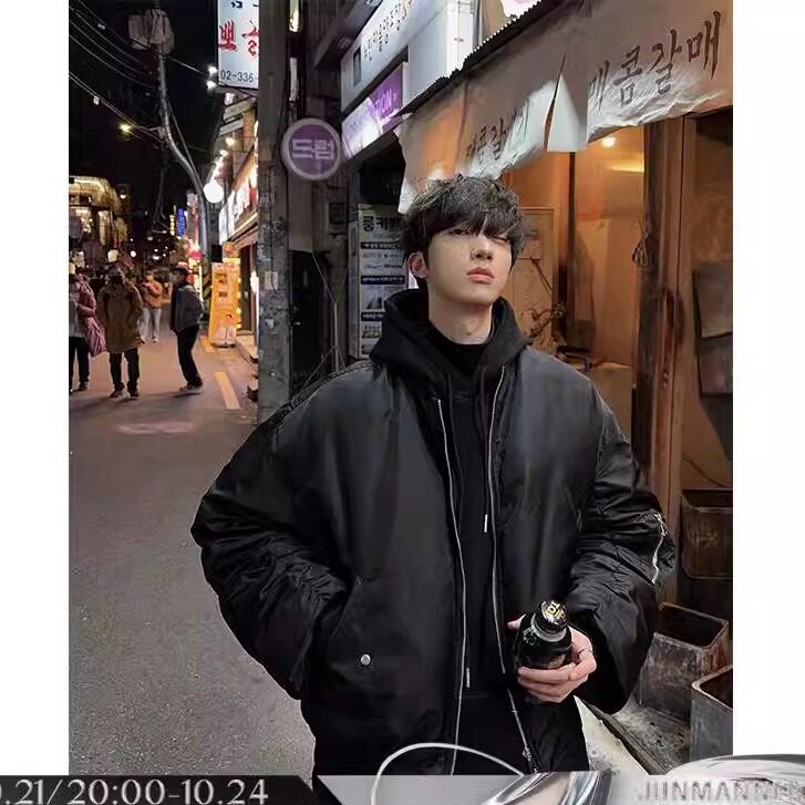 jmhomme  韩风冬季加厚高级设计感飞行员夹克男潮牌美式棉服外套