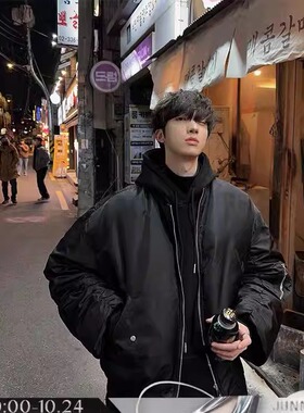 jmhomme  韩风冬季加厚高级设计感飞行员夹克男潮牌美式棉服外套