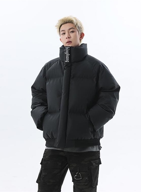 jmhomme冬装立领加厚韩版宽松休闲棉服刺绣PU皮棉衣情侣美式外套