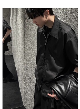 jmhomme 韩版短袖设计感小众拉链衬衫男宽松高级感外套夏季衬衣