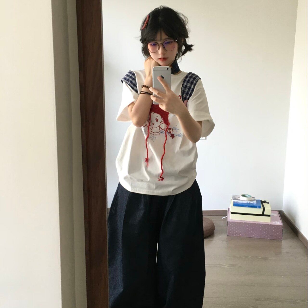 重磅纯棉白色小红帽女孩短袖t恤女夏季新款宽松设计感半袖上衣潮