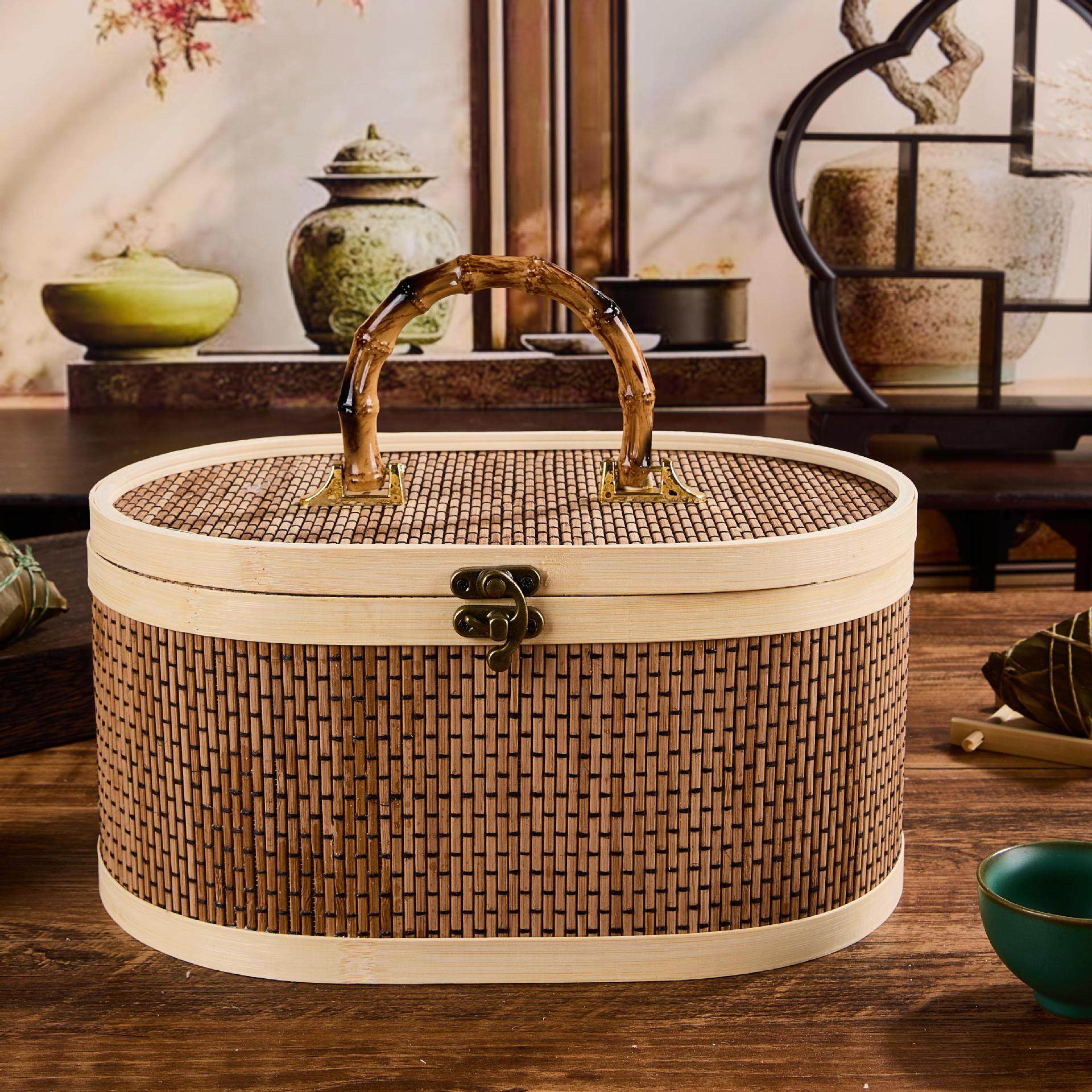 竹编手提篮新年喜庆伴手礼礼品盒咸鸭蛋绿豆糕空盒家用带盖收纳盒,收纳整理,其他收纳篮,淘宝优惠券,粉丝福利购,淘宝优惠卷