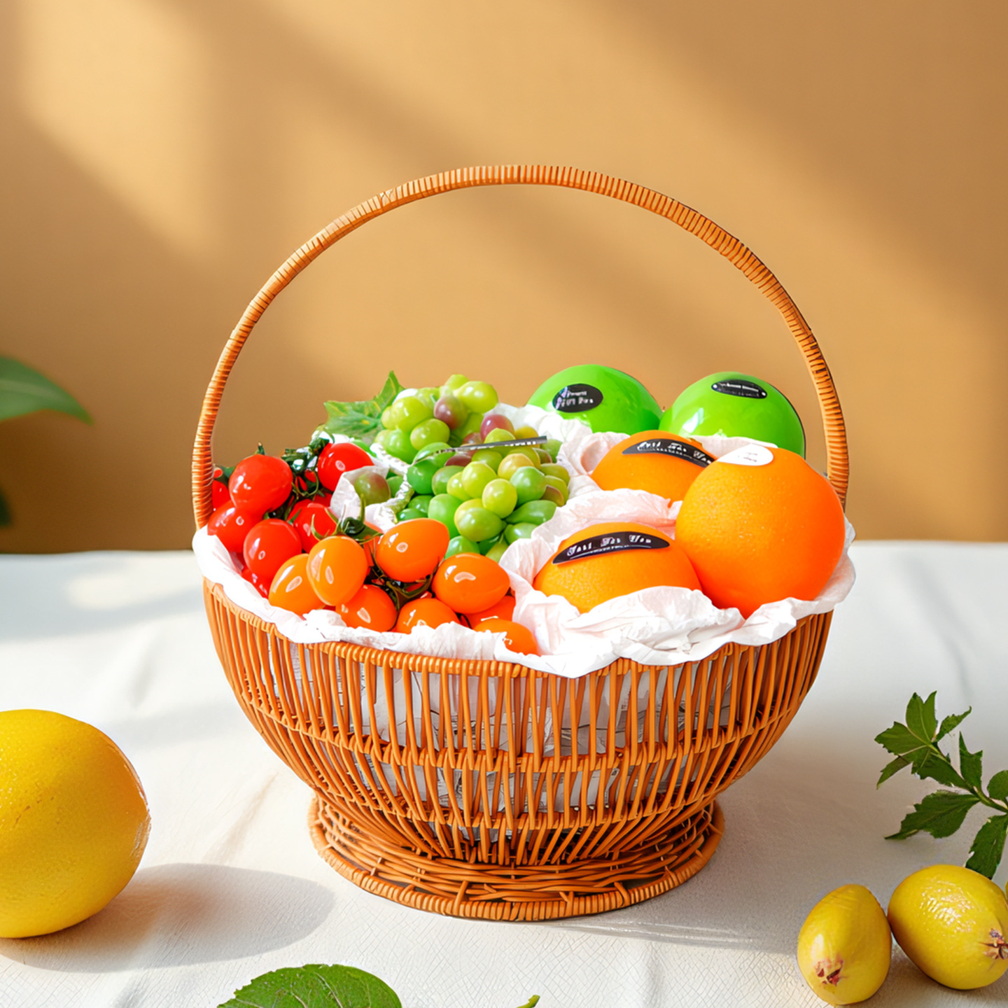 菜篮子手提篮家用仿藤圆形水果篮