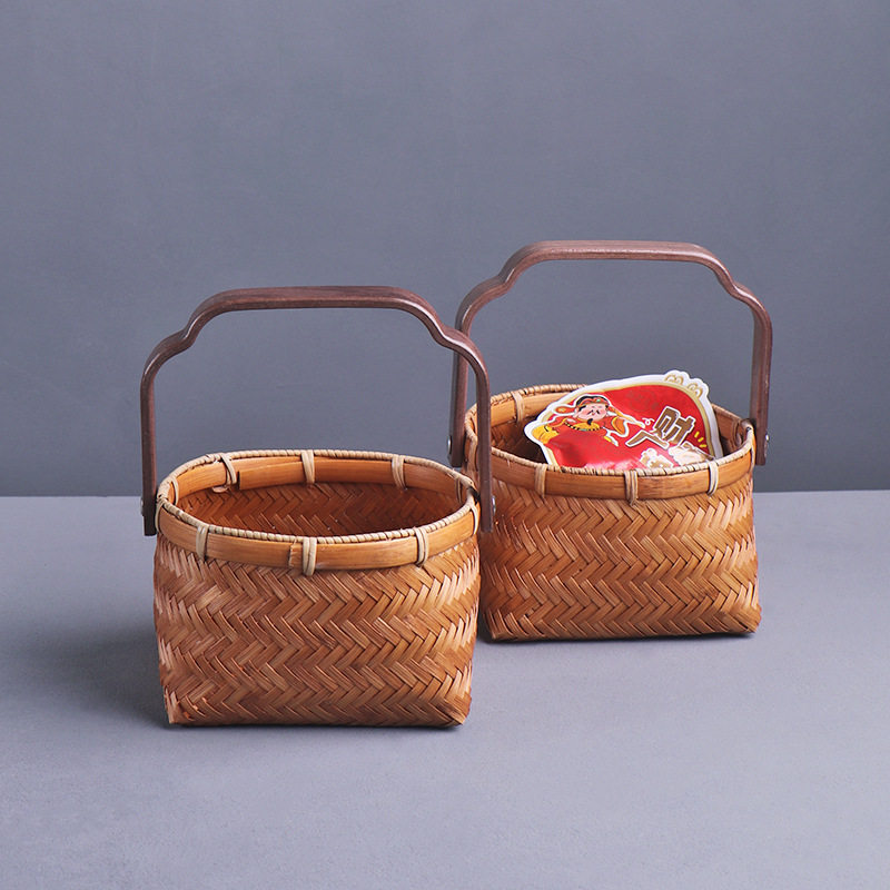 竹编手提篮干果竹篓零食水果篮子中式复古竹制品点心零食收纳篮,餐饮具,果盆/果盘/果篮,淘宝优惠券,粉丝福利购,淘宝优惠卷