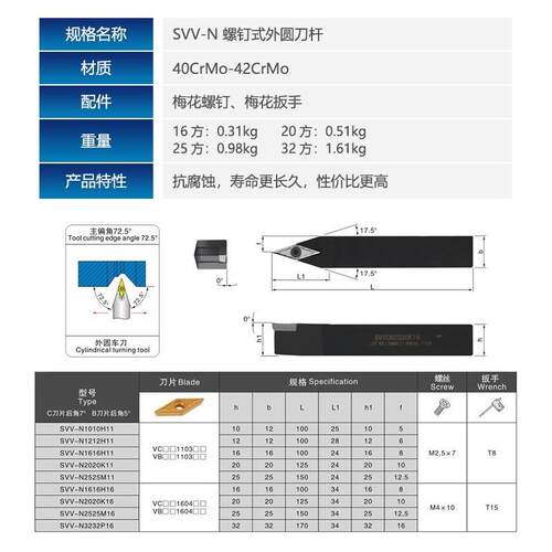 72控.5度数车床刀具车刀刀杆螺钉式外圆 VB机架车刀杆SV刀VBN10刀