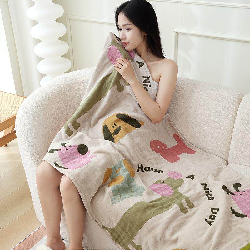 0*160cm棉质浴巾可爱卡通多功8能夏棉质四层季盖发毯沙四层巾纱布