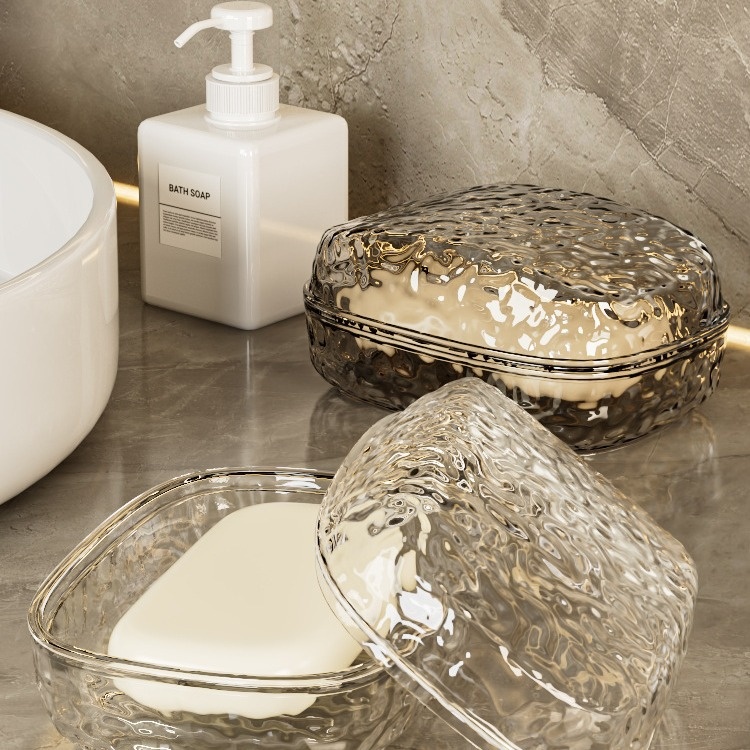 带盖防水水波纹酒店肥皂盒卫生间洗手台便捷式旅行沥水台面