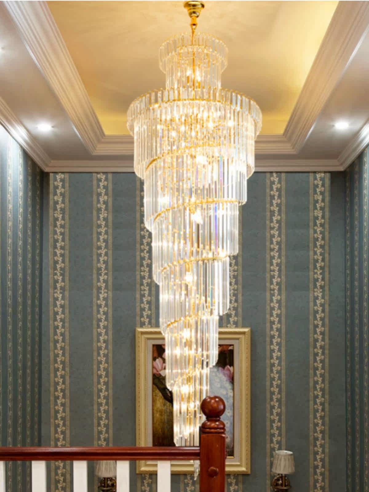 现代复式楼别墅楼梯吊灯轻奢客厅水晶灯楼中楼旋转楼梯间长吊灯具