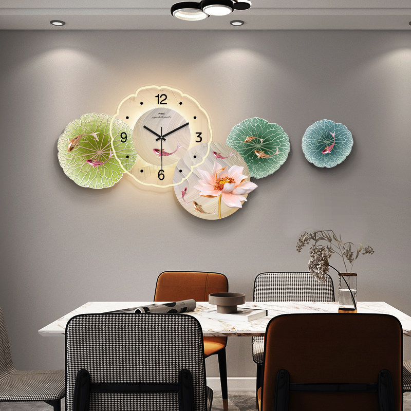 九鱼图挂钟客厅2025新款家用钟表创意时钟壁灯高级感大气餐厅挂墙,居家日用,挂钟,淘宝优惠券,粉丝福利购,淘宝优惠卷