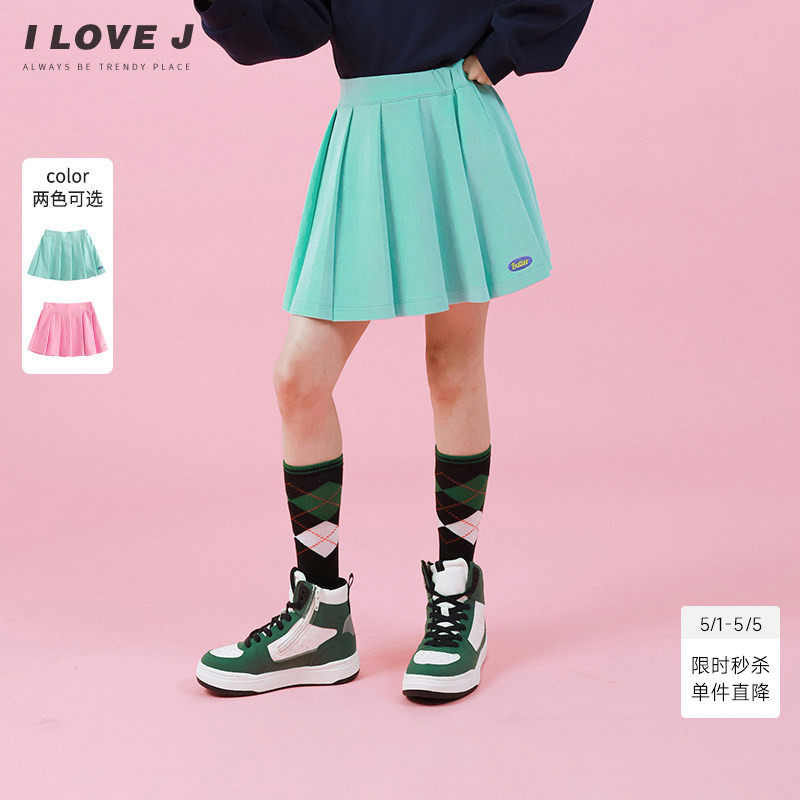 ILOVEJ童装女童多巴胺短裙春秋儿童百褶半身裙子啦啦队服/JVFSK21