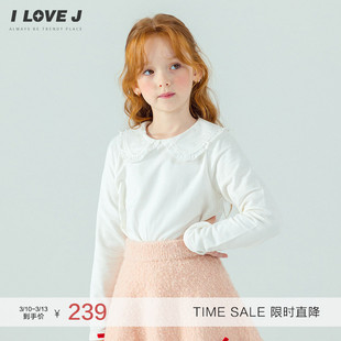 ILOVEJ韩国童装冬季新款女童白色内搭翻领T恤衬衫上衣JXWTO22