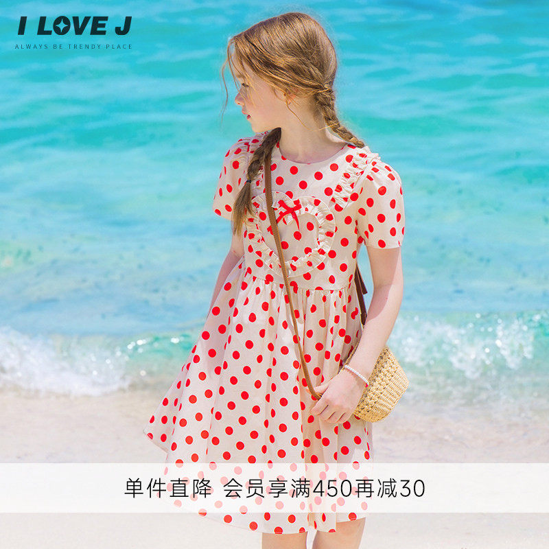 ILOVEJ童装复古波点儿童公主裙