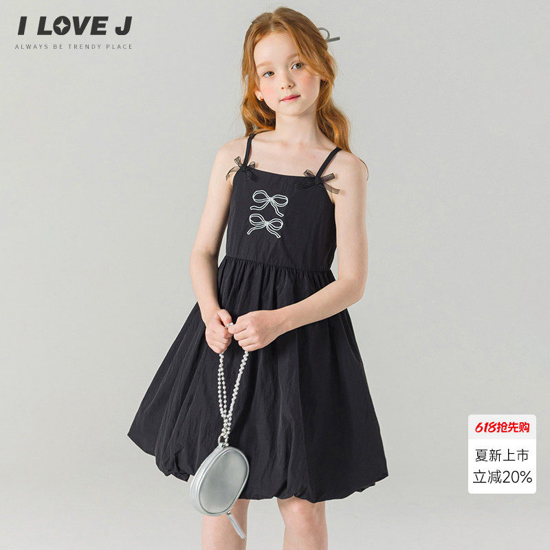 ILOVEJ韩国童装26夏新款女童黑色吊带裙儿童甜酷连衣裙子/JYUOP09
