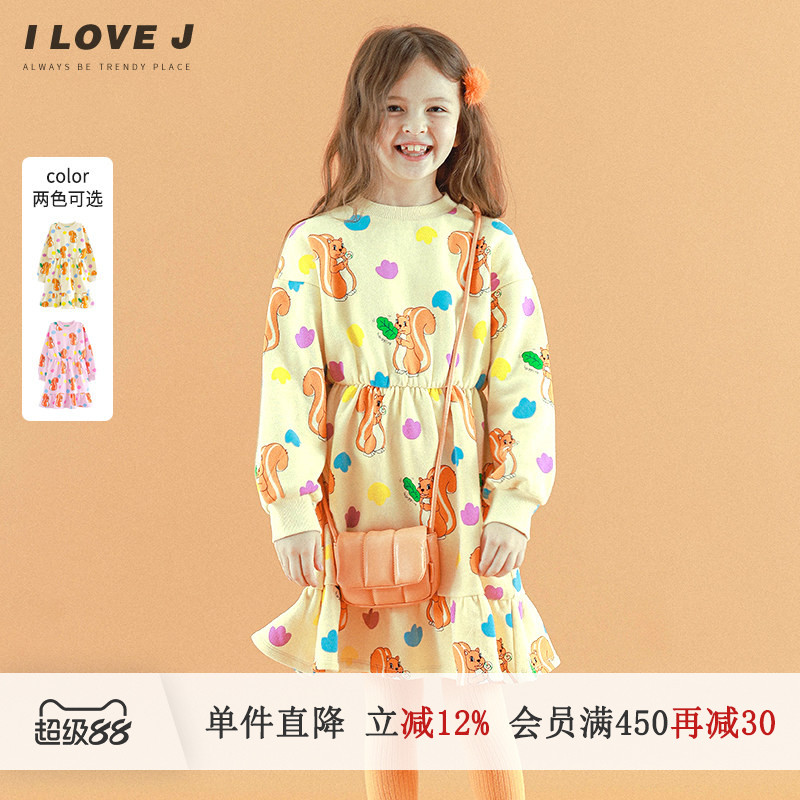 ILOVEJ童装小松鼠洋气连衣裙加厚儿童冬装休闲女童裙子潮/JUWOP04