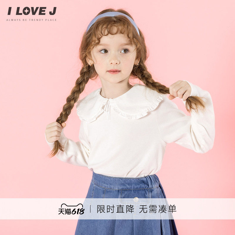 ILOVEJ女童白色蝴蝶结T恤