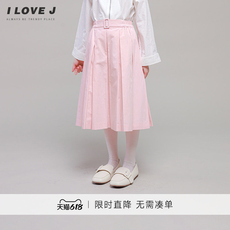 ILOVEJ童装英伦风百褶半身裙儿童春装女童高级感高腰长裙/JVSSK81