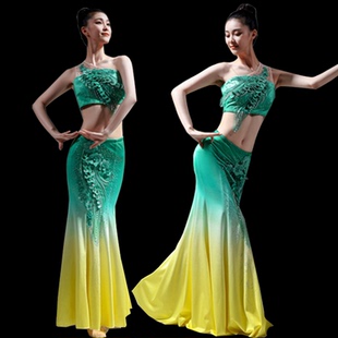 鱼尾半身裙傣族舞裙孔雀舞傣族舞蹈演出服练功裙表演服女艺考服装