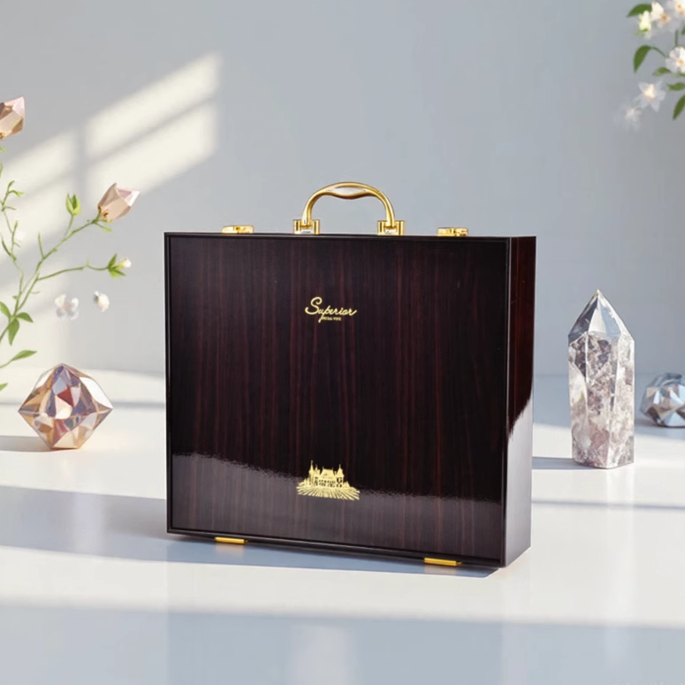 红酒包装礼盒高档四支装皮箱烤漆木盒4瓶包装盒葡萄酒礼品盒空盒