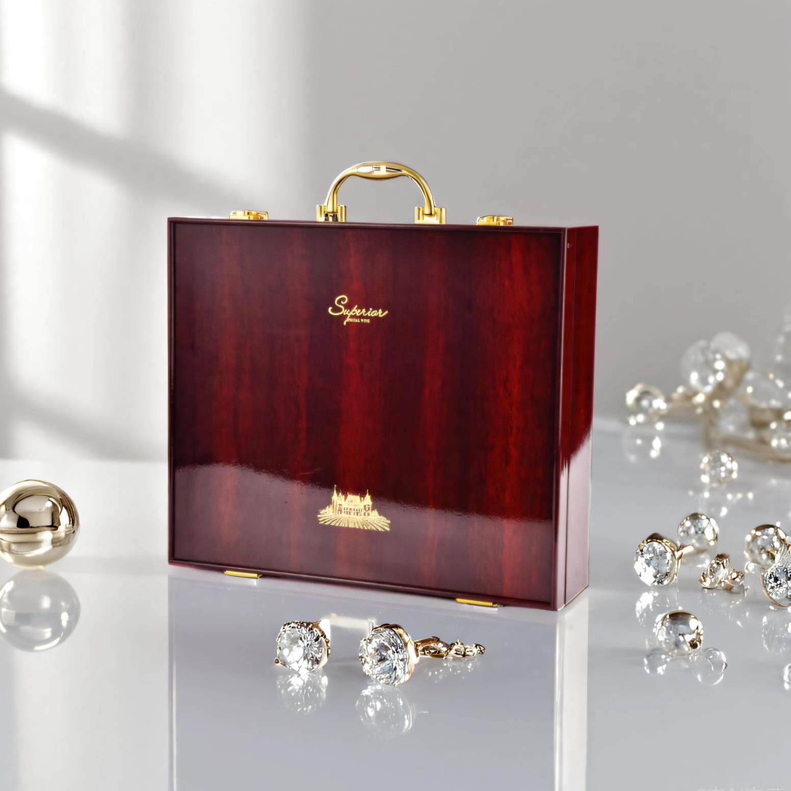 亮光红酒包装礼盒高档四支装皮箱烤漆木盒4瓶包装盒葡萄酒空盒子