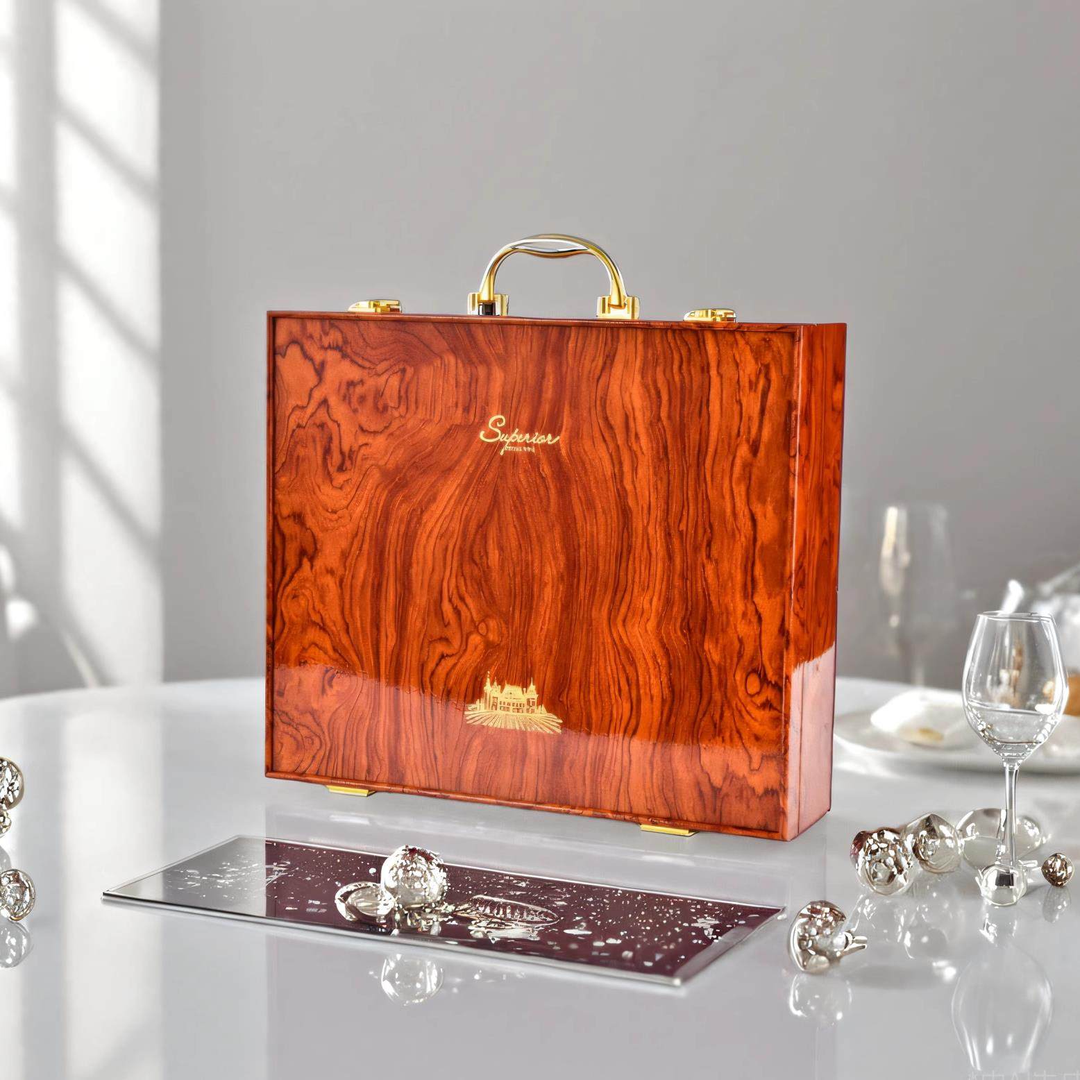 高档四支装红酒包装礼盒皮箱钢琴烤漆木盒4瓶包装盒葡萄酒空盒子