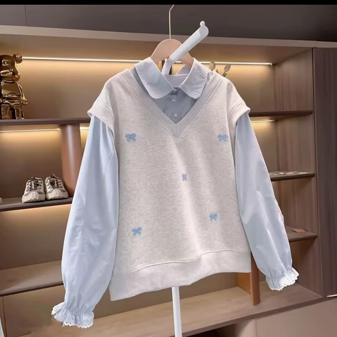 专柜正品女童春秋季衬衣领假两件