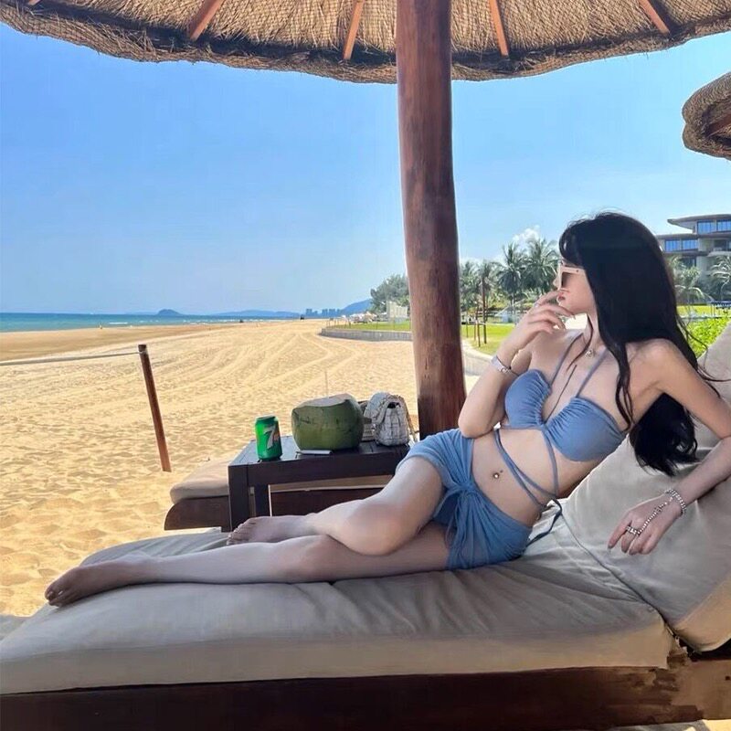 比基尼泳衣性感三件套小胸聚拢