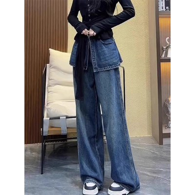 设计感阔腿牛仔裤女2025