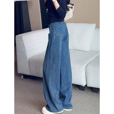 复古蓝窄版阔腿牛仔裤女2