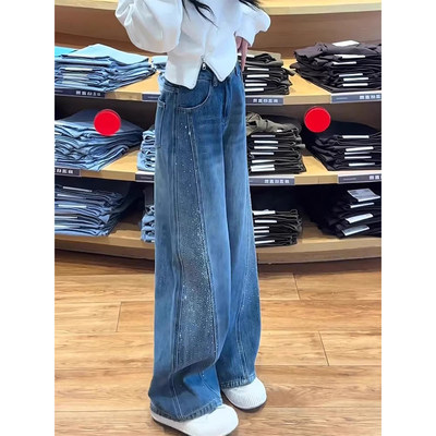 烫钻阔腿牛仔裤女2026春