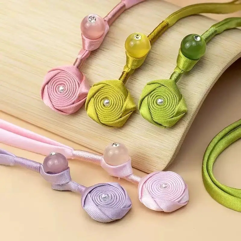 旗袍盘扣扣子新中式玫瑰花绕线长尾手工编织纽扣复古汉服装饰辅料