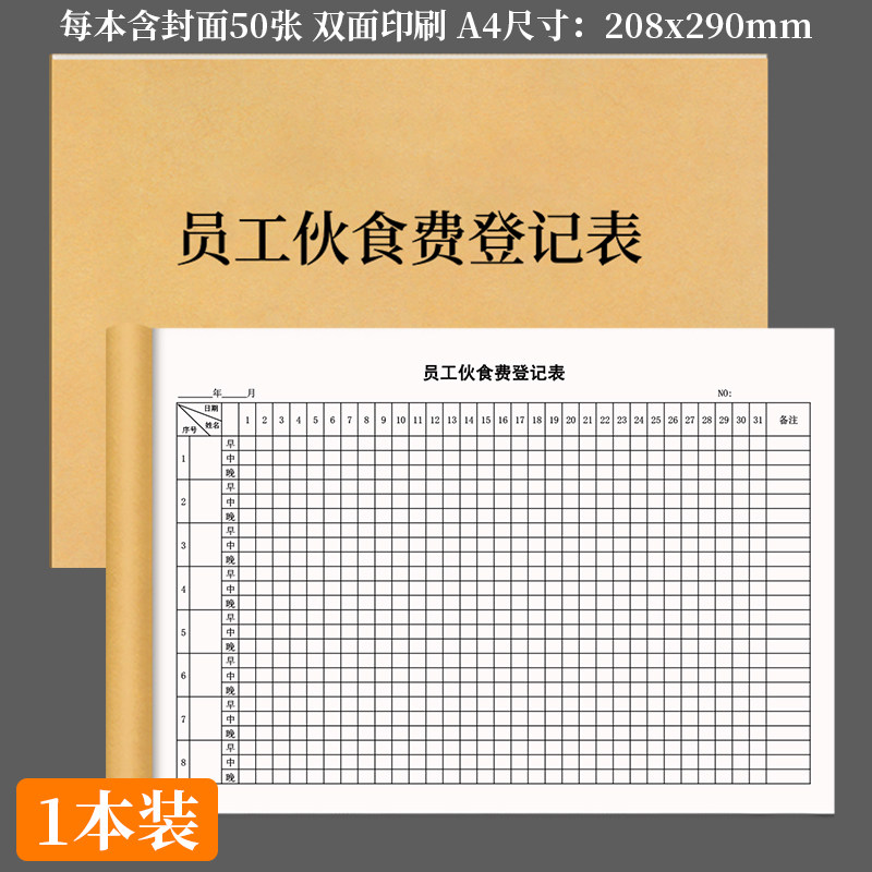 员工伙食费登记表单位食堂就餐用餐费用姓名每日统计记录本人事行政通用员工伙食登记表