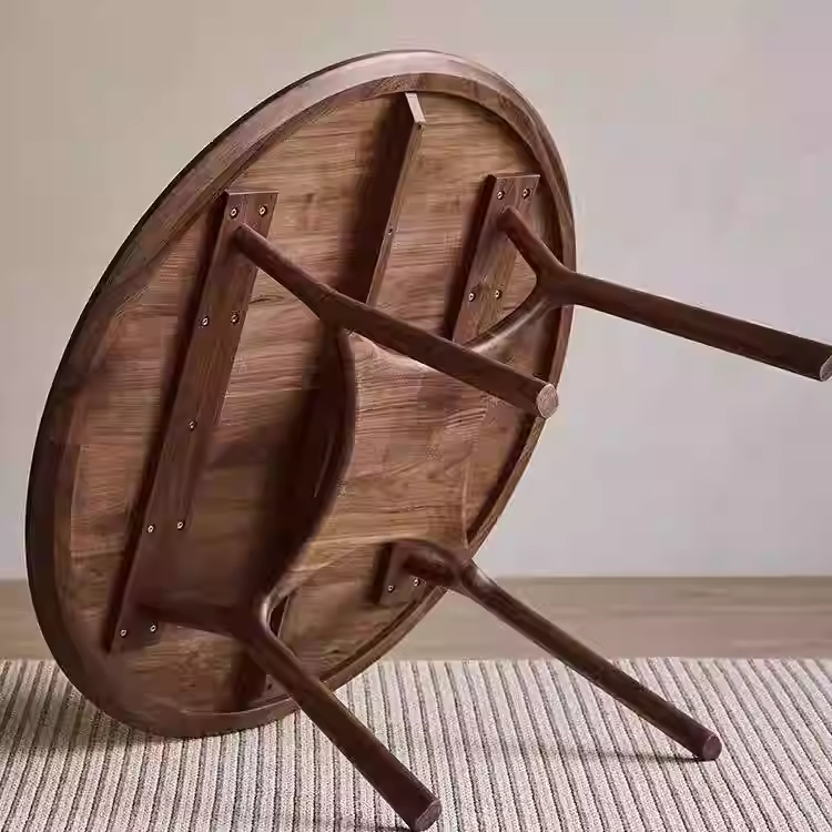 白蜡黑高端北美工作台胡桃木餐厅木圆形意式餐桌桌子茶桌书桌实木