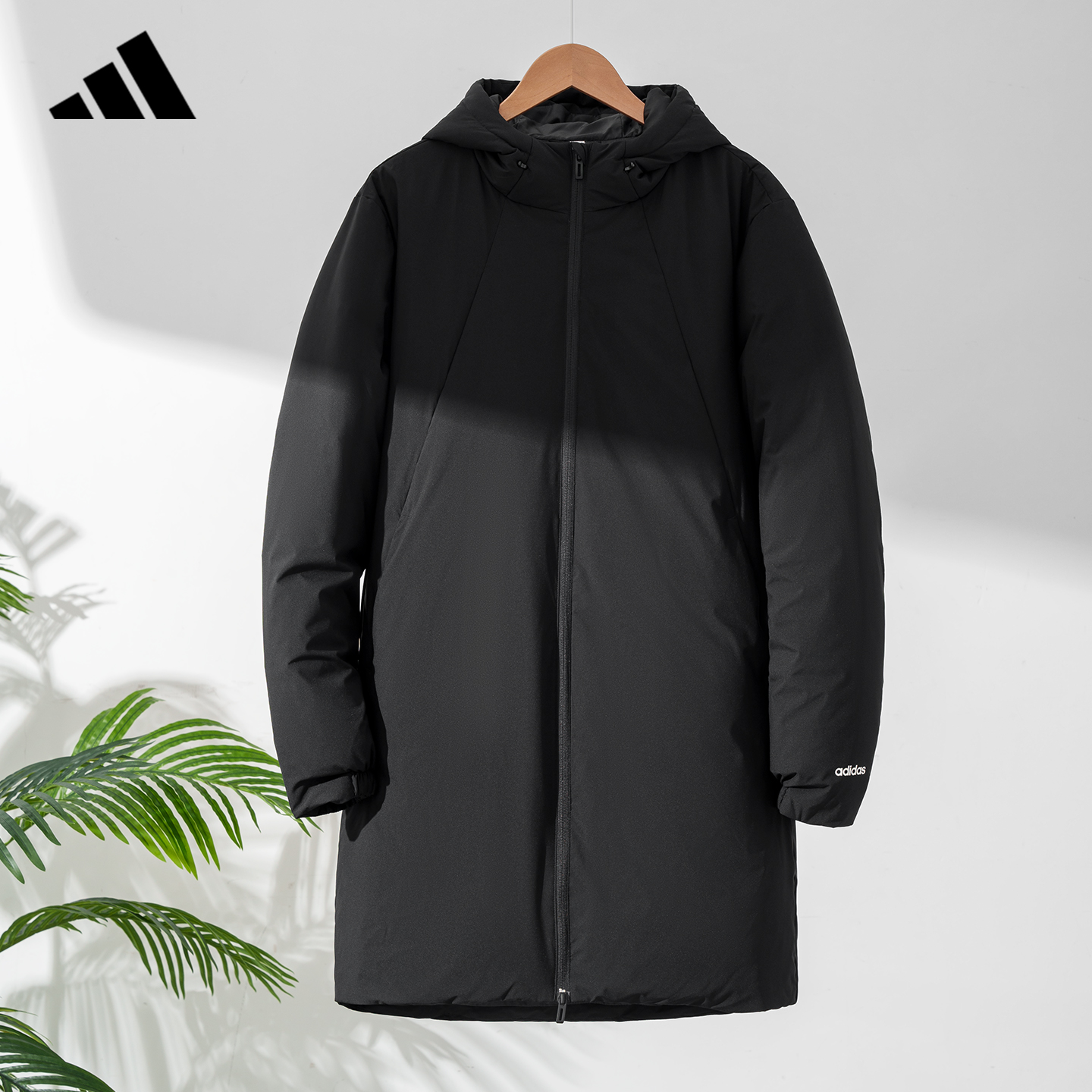 adidas阿迪达斯男士羽绒服中长款冬季新款连帽加厚鸭绒外套JL9616