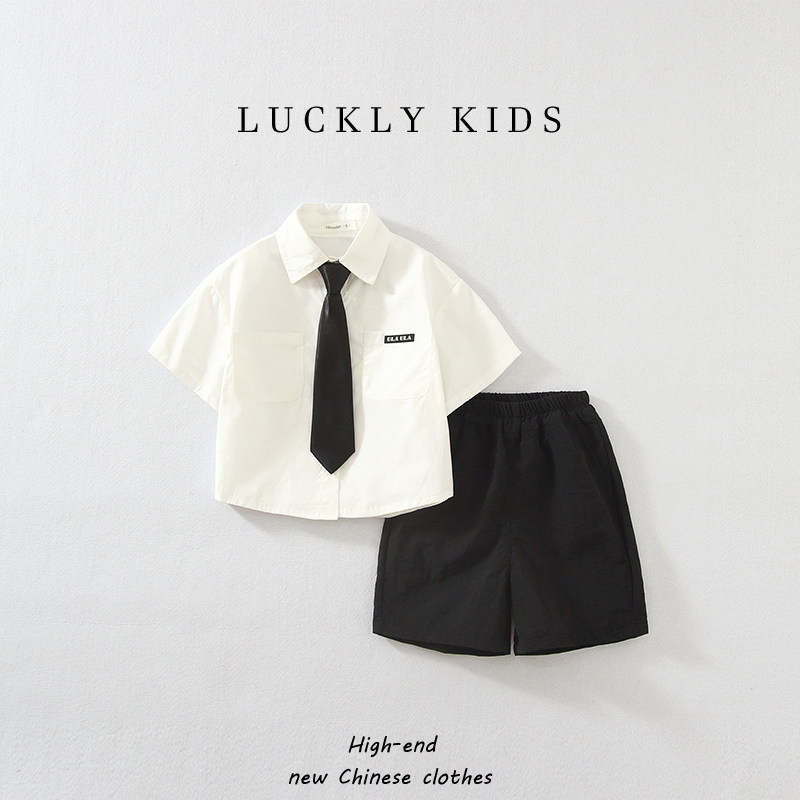 儿童礼服男童学院风夏季幼儿园毕业照小主持人西装套装六一演出服