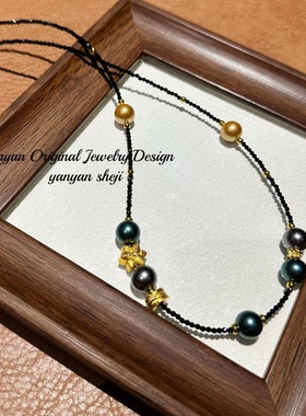 新款黑尖金米珠施家同款珍项链复古百搭时尚显白日常通勤简约女