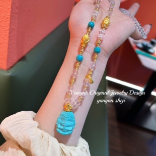 夏季新款冰透珠珠菱镁矿象神吊坠多圈手串项链女生显白礼物