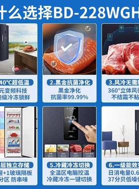 海.尔BD-228WGHEC立式冰柜无霜海鲜深冷速冻冰箱-40℃家用商用冷